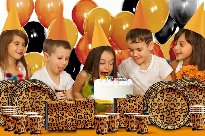 Leopard Print Birthday Party Supplies Set Plates Napkins Cups Tableware Kit for 16