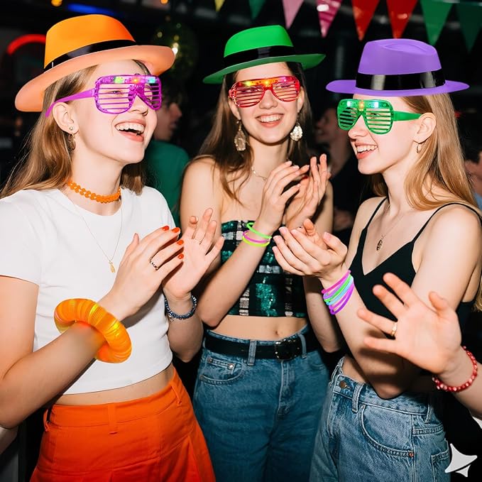 360PCS Glow in the Dark Party Supplies, Light Up Party Favors with Neon Hats, LED Glasses & Pop Tubes, Balloons, 200 Glow Sticks Light Up Accessories for Hora Loca Carnival 80's Neon Party Halloween