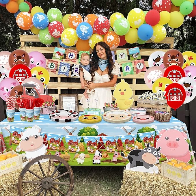 Farm Birthday Decorations -181 Pcs Farm Birthday Party Supplies serves 20, Farm Animal Tableware Set