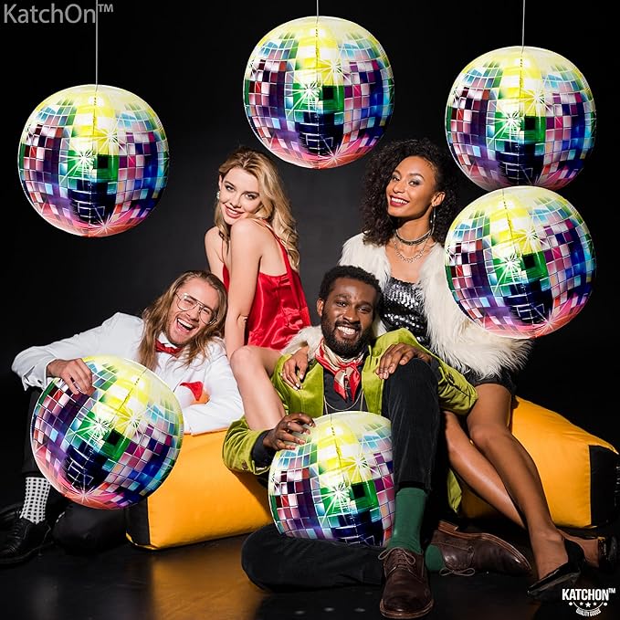 KatchOn Big Multicolor Disco Ball Balloons - 22 Inch, Pack of 6 | Neon Balloons for 80s Party Decorations