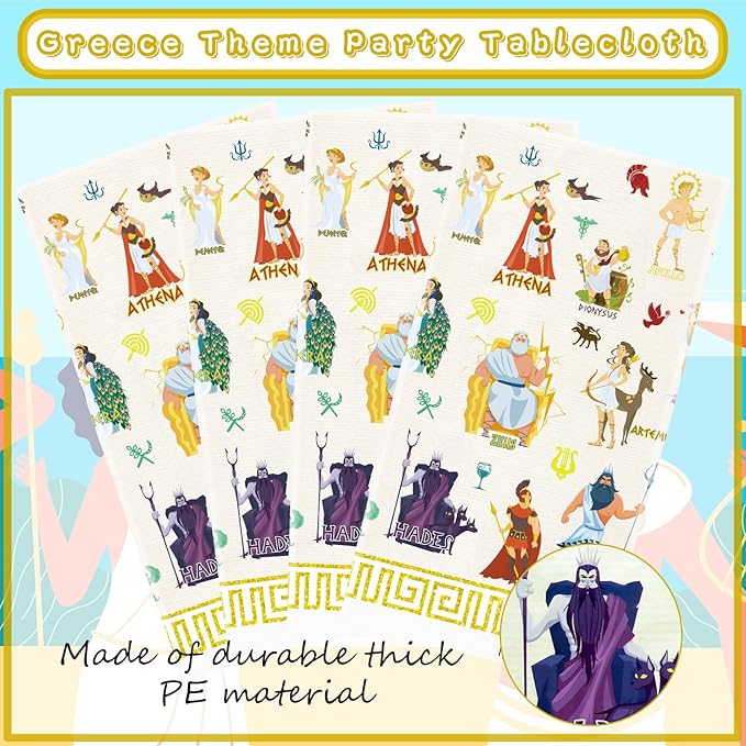 4 Pack Greek Mythology Party Tablecloth - Greek Mythology Decorative Table Cover Party Table Cloth Supplies for Ancient Greece Culture Supplies (51 x 86 Inches)