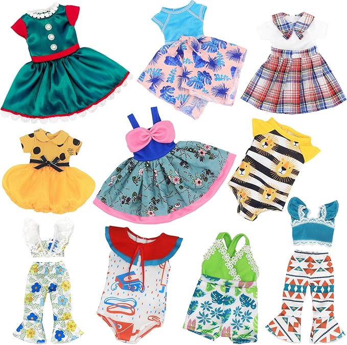 ONEST 10 Sets 14.5 Inch Girl Doll Clothes Outfits Dresses Pajamas Swimsuit, Girl Doll Accessories for 14 to 14.5 Inch Dolls