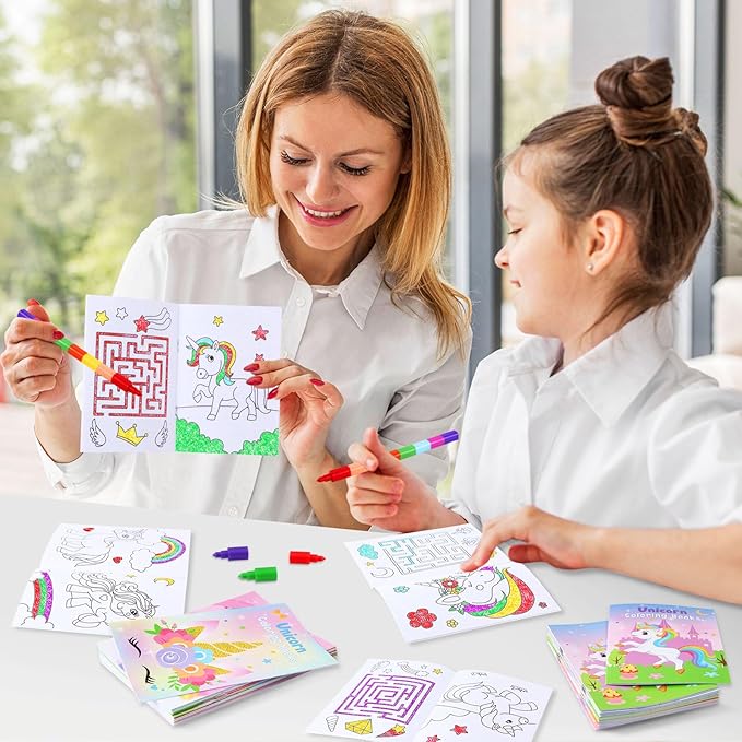 BenLouis 24 Pcs Unicorn Mini Coloring Books Kids Rainbow Party Favors Small Activity Books Bulk for Kids Unicorn Birthday Goodie Bags Stuffers Return Gifts Classroom Travel