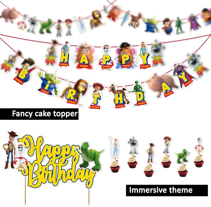 "Toy Stry Theme Birthday Party Supplies – Cartoon Character Decorations Inspired by Woody & Friends – Perfect for Birthday Parties, School Events, Family Gatherings, and Movie-Themed Celebrations"