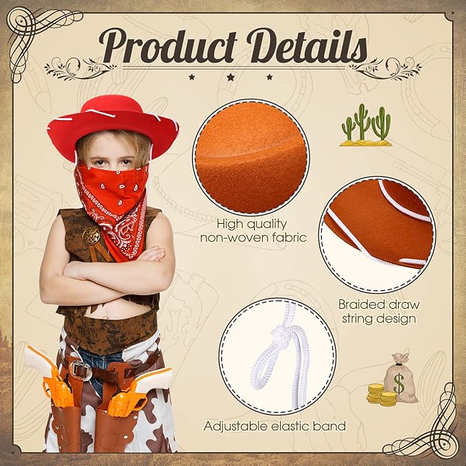 Unittype 18 Sets Cowboy Hats and Bandanas Bulk Kids Western Cowboy Costume Accessories Kids Party Supplies