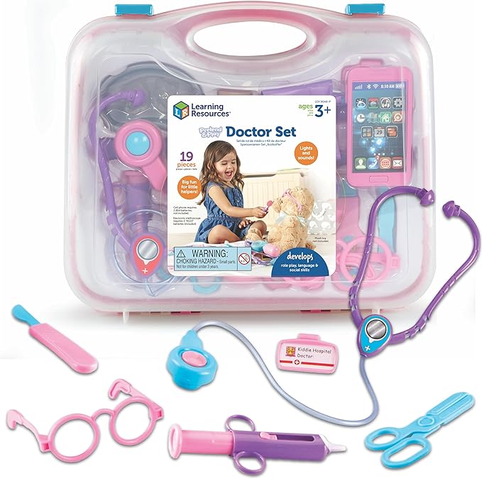 Learning Resources Pretend & Play Doctor Set Pink - Medical Kit for Kids, Imaginative and Role Play, Toddler Toys, Social and Language Skills, Fine Motor, Birthday Gift for Boys and Girls