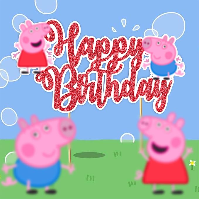 Pepa Pig Happy Birthday Cake Topper – Cute Cartoon Character Birthday Cake Decoration – Premium, Durable and Reusable Party Supplies – Fun Birthday Décor for Boys and Girls, Easy to Use Cake Topper