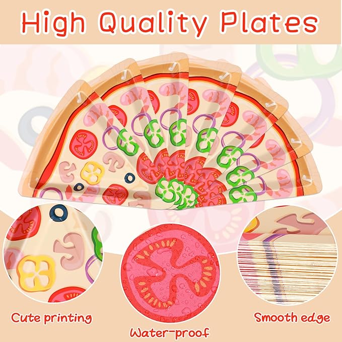100Pcs Pizza Party Paper Plates Pizza Birthday Party Decorations Pizzas Tableware Dinnerware Set Italian Pizzas Dessert Plate for Picnics Birthday Baby Shower Parties Favor Supplies
