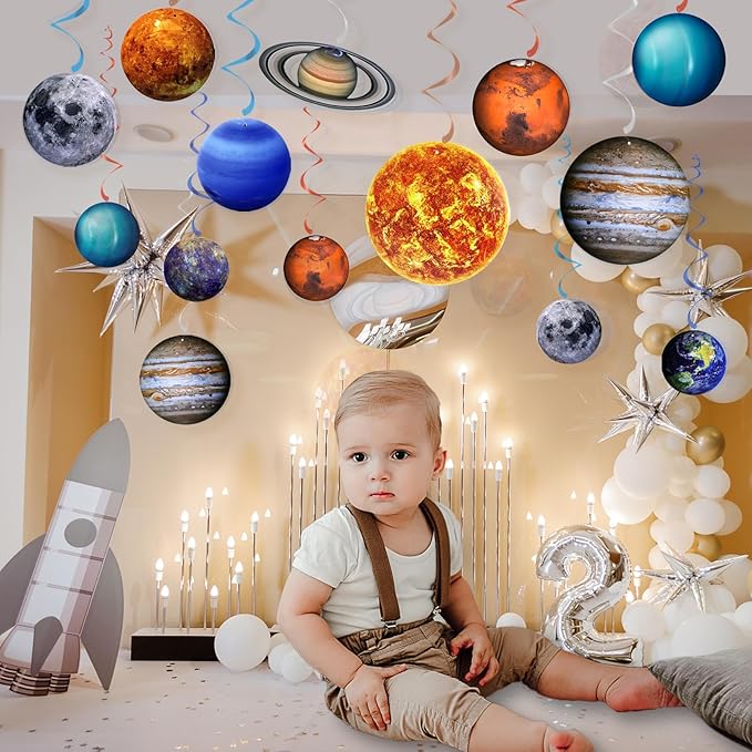 40PCS Space Solar System Theme Hanging Swirls Decorations, Outer Space Party Supplies Ceiling Hanging Swirls for Birthday Baby Shower Party Decorations