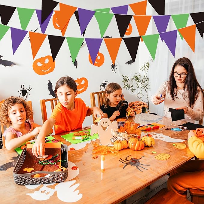 Jetec 5 Pieces 49 Feet Halloween Pennant Banner Party Decorations Black Purple Orange and Green Triangle Flags Bunting Banners for Halloween Carnival Birthday Party Decor Indoor Outdoor Supplies