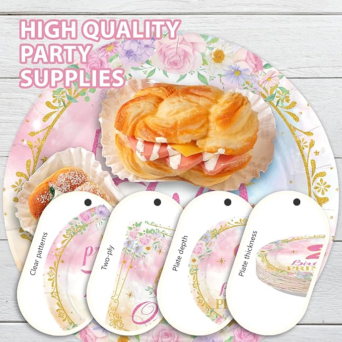 96Pcs Princess 2nd Birthday Party Decorations for Girls A Little Princess Is Turning Two Plates and Napkins Sets Pink Castle Once Upon a Time Decoration for Two Year Old Bday Party Supplies Serves 24