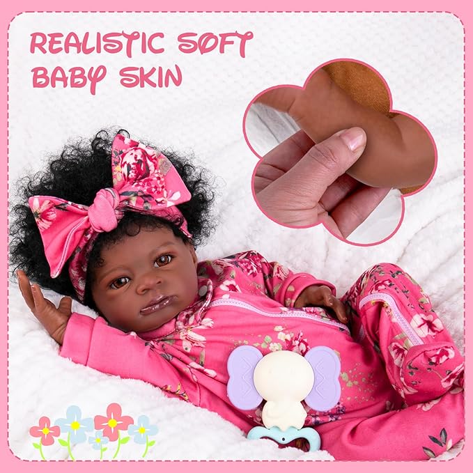 Aori Reborn Baby Dolls Black Girl - 20-inch Black American Realistic Newborn Doll with Feeding Accessories, Great Gift Set for Kids 3+, Grand-Parents, Collectors