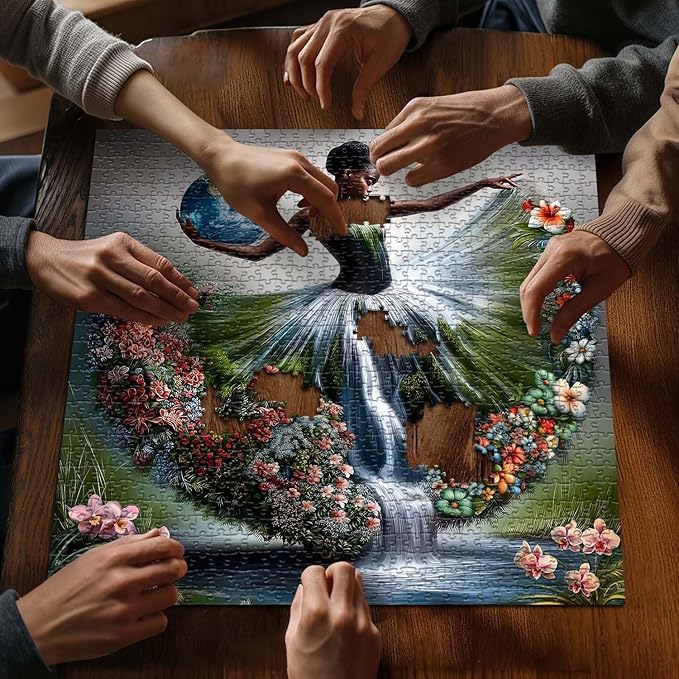 Impossible Puzzle for Adults 1000 Pieces,Fantasy Landscape Dancing Lady Flower Puzzle Aesthetic Art, Floral Elegant Women Abstract Chalenge Jigsaw Puzzle
