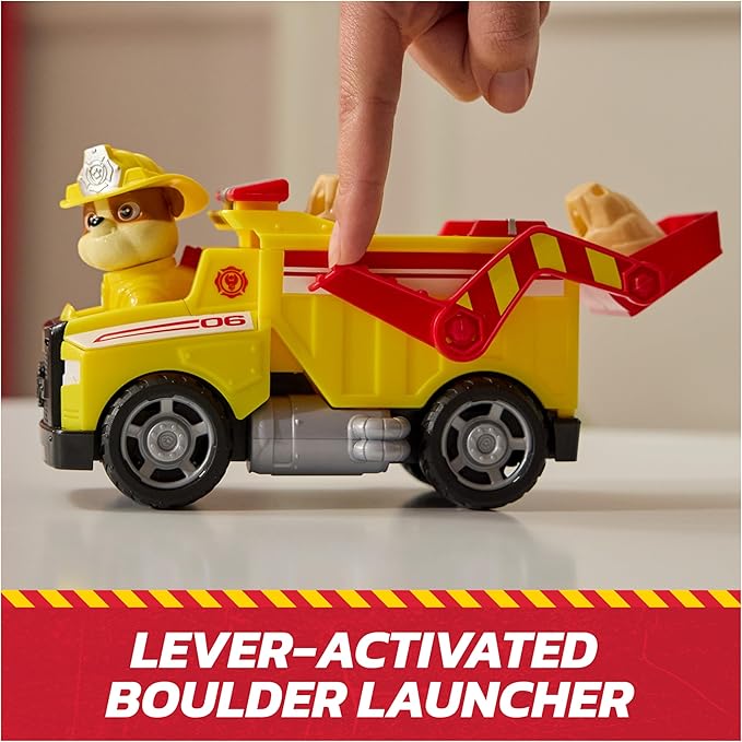 Paw Patrol Fire Rescue: Rubble Rescue Fire Dump Truck with Action Figure, Projectiles, and Toy Truck, Kids Toys for Boys & Girls Ages 3 and Up
