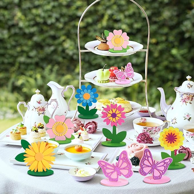 SUNBEAUTY 18 PCS Flower Felt Centerpieces for Tables Flower Birthday Party Decorations Butterfly Birthday Party Decorations Butterfly Decorations for Girl Birthday Baby Shower