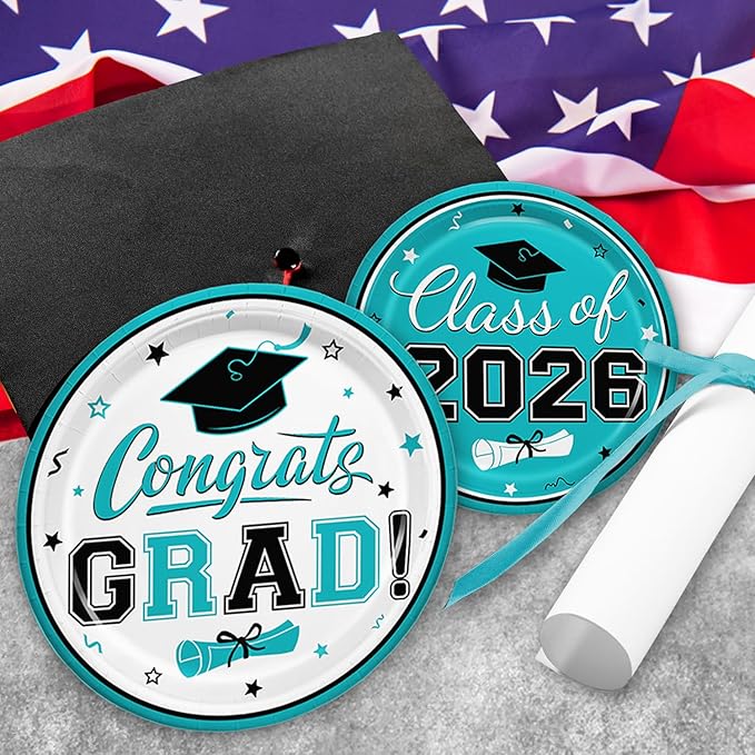 Graduation Teal Party Supplies Kit, Graduation Decorations 2026, Dinner Plates Dessert Plates and Napkins for Congrats Grad Party Decorations, Serves 50