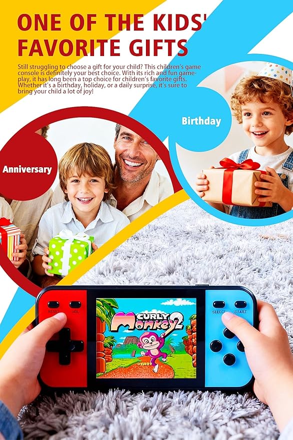 3-inch Screen Kids' Handheld Game Console 240 32-bit Retro Games TV Connectable Electronic Puzzle Games for Indoor/Outdoor/Travel Perfect Birthday/Holiday for Children