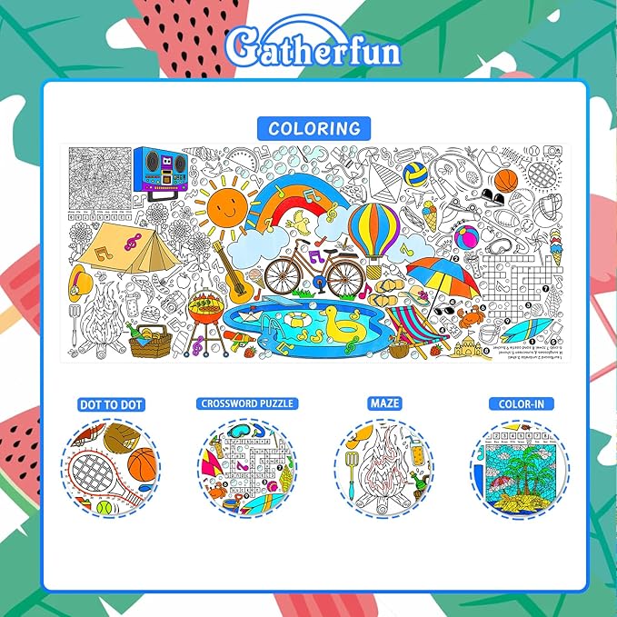 Gatherfun Giant Coloring Poster for Classroom - 31.5x72 Versatile Summer Activity Poster/Table Cover for School Parties, Birthday & Special Events Decoration