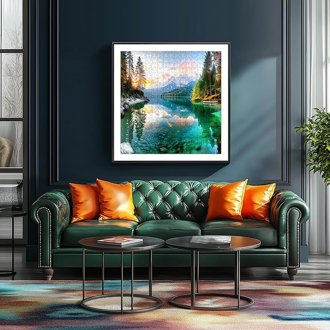 500 Pieces Jigsaw Puzzle for Adults Mountain Lake Landscape Beautiful Sunset Nature Scenery Jigsaw Puzzle with Letters on Back Family Seniors Challenge Game Nights Gift（20x20 inch）
