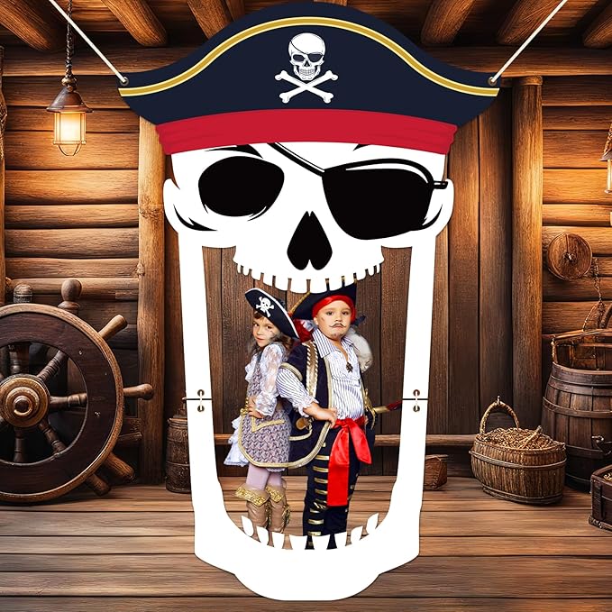 Pirate Party Porch Banner Pirate Theme Party Decorations Captain Hat Skull Door Hanging Banner Backdrop for Nautical Birthday Photo Booth Props Favor Supplies
