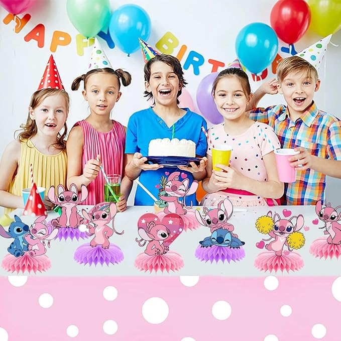 Stitch birthday party supplies, 8Psc honeycomb center decorations, Stitch party decorations, double-sided desktop decorations, center decorations for parties