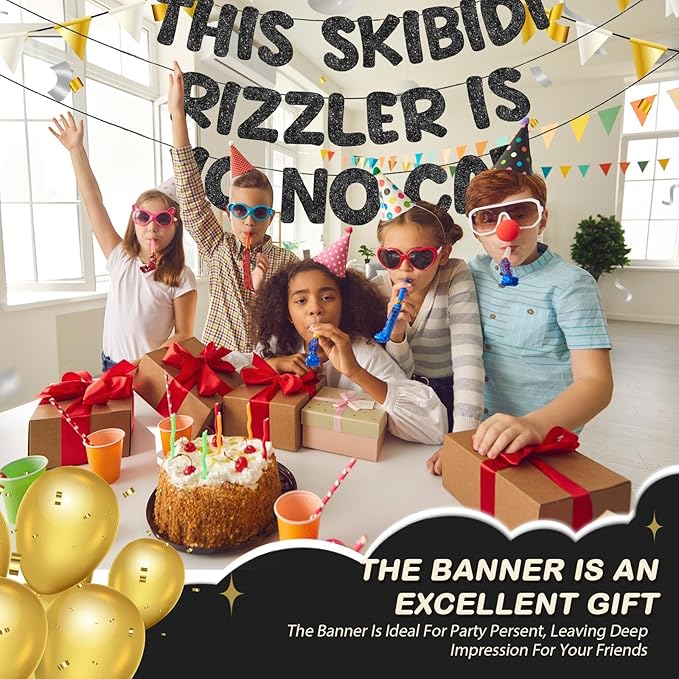 Fulmoon Pre Strung This Skibidi Rizzler Is 10 No Cap Glitter Banner 10th Birthday Party Decorations, Funny Birthday Sign, Party Supplies, Ideas, Gifts(Black)