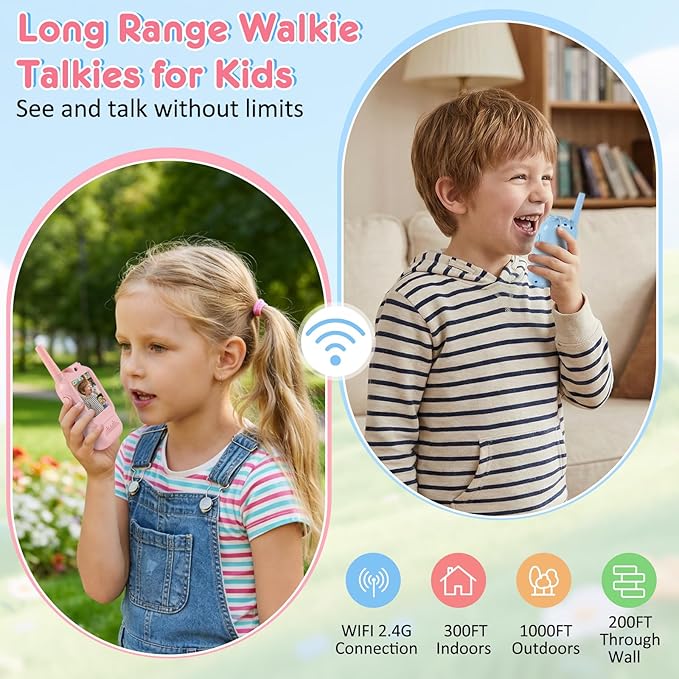 Video Walkie Talkies for Kids with Camera, Long Range Rechargeable Walkie Talkies 2-Pack,Two Way Radios Fun Indoor Outdoor Toys for Camping, Hiking, Family Games for Boys & Girls