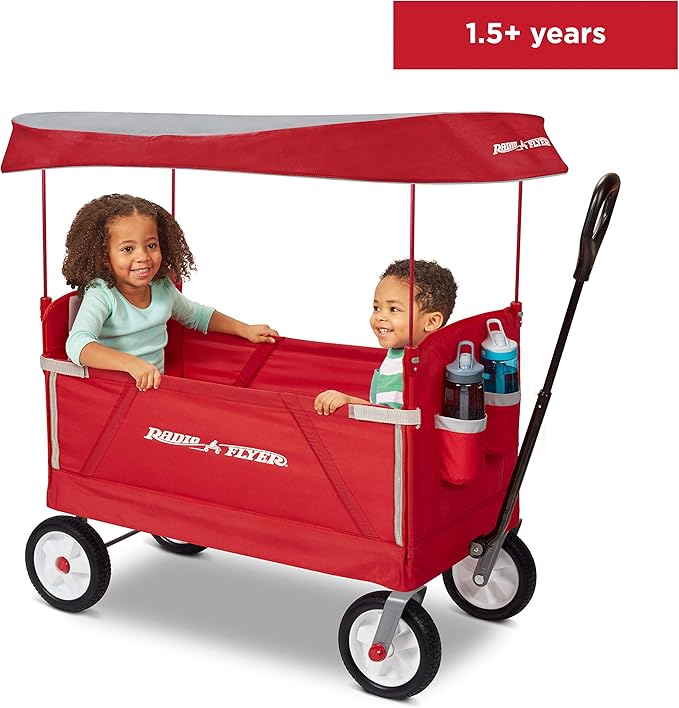 Radio Flyer 3-in-1 Off-Road EZ Fold Wagon with Canopy, for Kids 1.5+, 3-in-1 Push or Pull, with Bench Mode, One Hand Flat Fold, Off-Road Tires, DuraClean Fabric, Seat Belts, Stroller Wagon for Kids