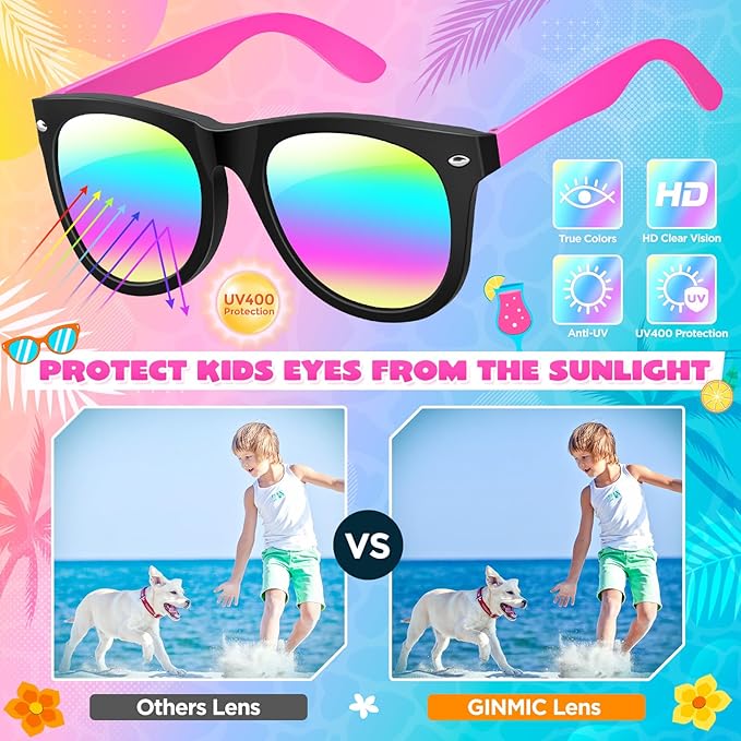 GINMIC Kids Sunglasses Bulk, Neon Sunglasses Party Favors with UV400 Protection, Boys and Girls, Party Favor For Kids, Birthday Graduation Party Supplies, Beach, Pool Party Favors