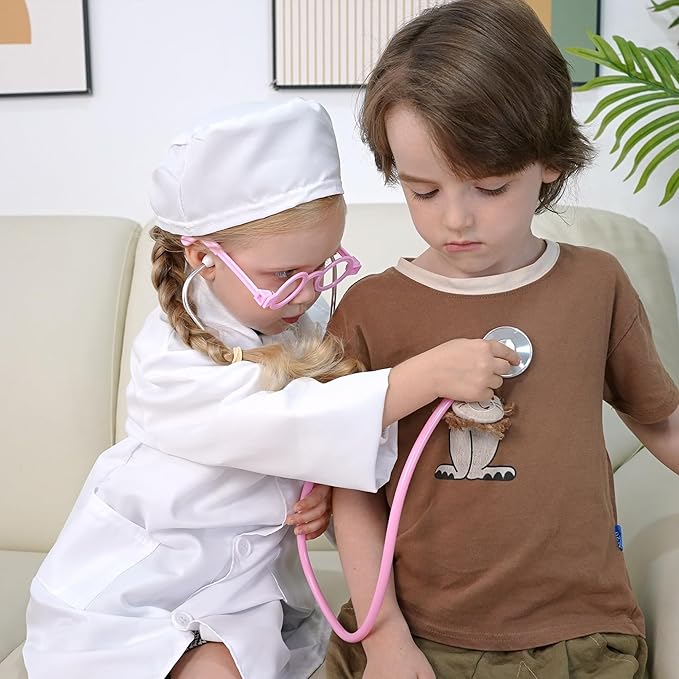 Durable Doctor Kit for Kids, 27 Pcs Deluxe Pretend Play Set Medical Toy with Real Stethoscope for Toddlers Boys Girls Birthday Gift Aged 3 4 5 6 7 8(Pink)