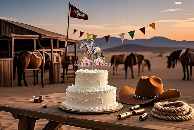 Cowgirl Birthday Cake Topper - Western Cowgirl Happy Birthday Cake Topper for Cowgirls Girls Women' Birthday Party Supplies - Horse Cake Toppers