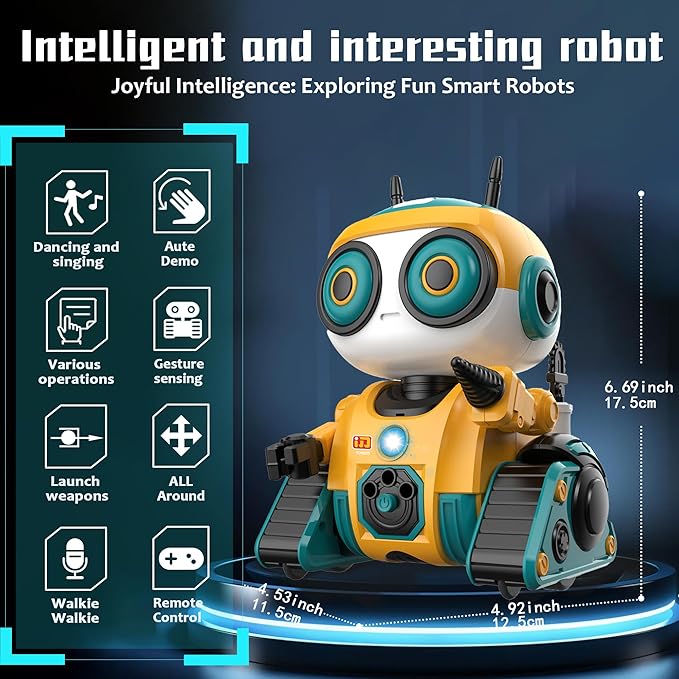 Robot Toys, Rechargeable Remote Control Robot, with Intelligent Programming Function, Gesture Sensing, Auto-Demo,Music and Dance,Children's Birthday Gift(Yellow)