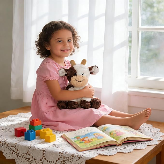 Hopearl Adorable Plush Cow Toy Floppy Dairy Cattle Soft Stuffed Animal Cute Birthday Gifts for Boys Girls Kids Toddlers, Brown, 9''