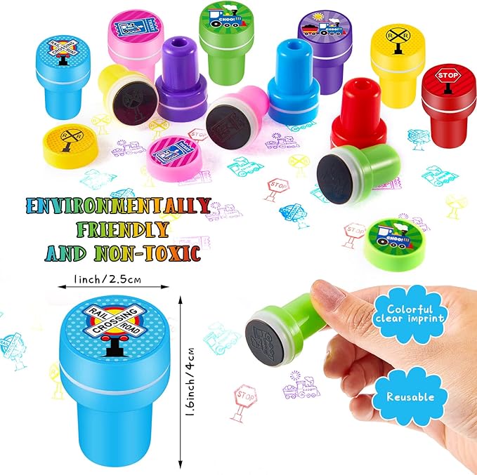 Sumind 228 Pcs Train Party Favors Birthday Decoration Non Woven Goodie Bags Plastic Straws Punch Balloons Stamps Stickers Silicone Wristbands for Train themed Birthday Party Supplies