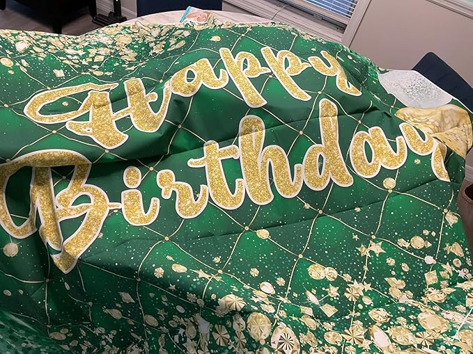 Green Gold Birthday Banner Backdrop Gold and Green Glitter Happy Birthday Photography Background Men Women Kids Party Decoration Photo Supplies (Green, 82x59inch (7x5FT))