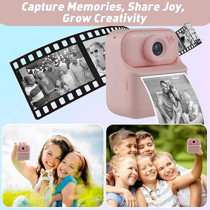 Kids Instant Print Camera – Digital Camera for Girls Boys Age 3-10, Thermal Printing with Filters & Stickers – Birthday, for Kids, Toys for Ages 3-13, Teen Girl Trendy Gift (Pink)