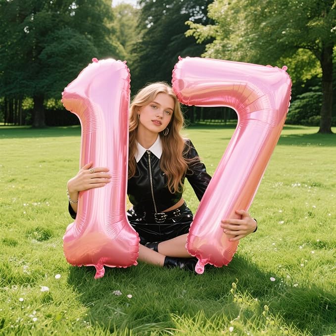 40 Inch Pearlescent Pink Number 17 Balloon Number 17 Balloon 40 Inch,17th Birthday Party Decorations for Boy or Girl Huge Mylar Anniversary Party Supplies