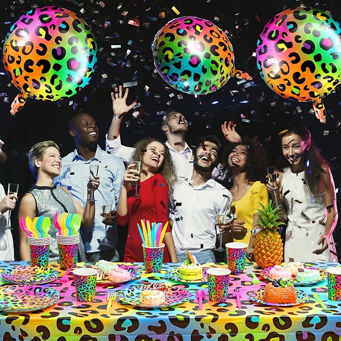 BBTO 6 Pcs 18 Inch Neon Rainbow Leopard Birthday Foil Balloons Color Cheetah Balloons Cheetah Birthday Decorations Neon Rainbow Leopard Decorations Supplies for Party(Multicolor)