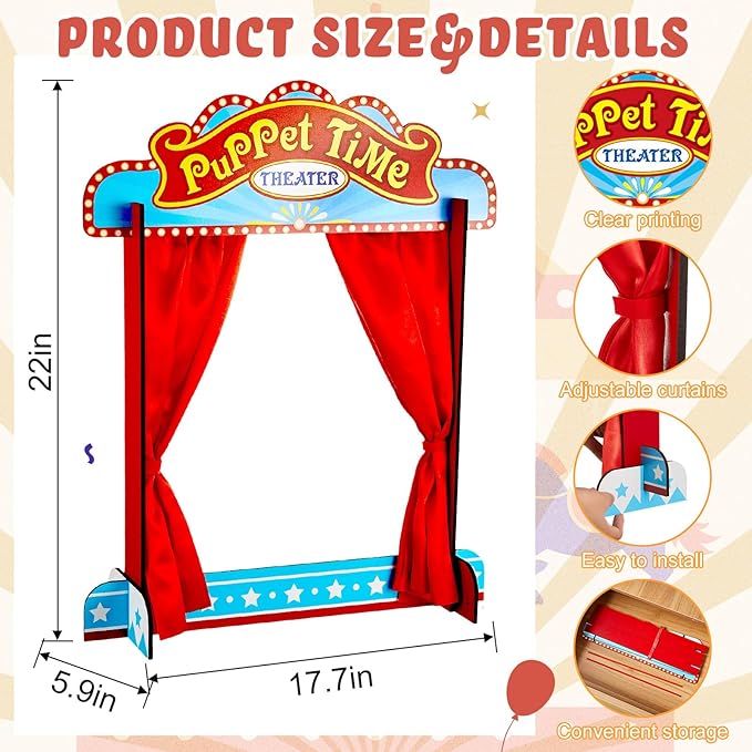 Wooden Tabletop Puppet Theater with Curtains, Puppet Show Stage, Imaginative Play Theatre, Inspires Imagination and Creativity, 17.7 x 5.9 x 22.1 Inches (Circus)