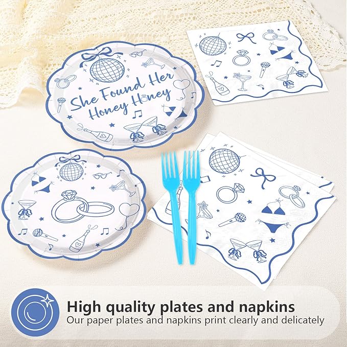 96 Pcs She Found Her Honey Honey Bridal Shower Decorations Disco Bachelorette Party Plates And Napkins Dancing Queen Tableware Set for Wedding Bachelorette Party Supplies Serves 24