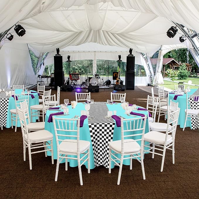 Oudain 3 Pcs Cars Birthday Party Supplies Racing Party Decorations Round Racing Tablecloth Checkered Flag Table Covers Road Plastic Table Cloth, 84" Blue