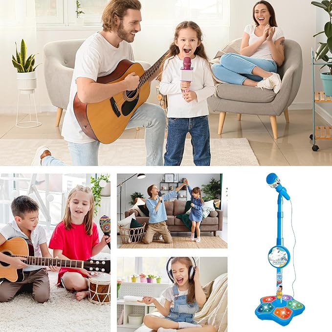 Kids Microphones Singing Portable – LED Lights, Microphone Stand Christmas Birthday, Podcast Recording Party Teen Streaming | Singing Portable LED Lights Toy,Toy Microphone with Stand for