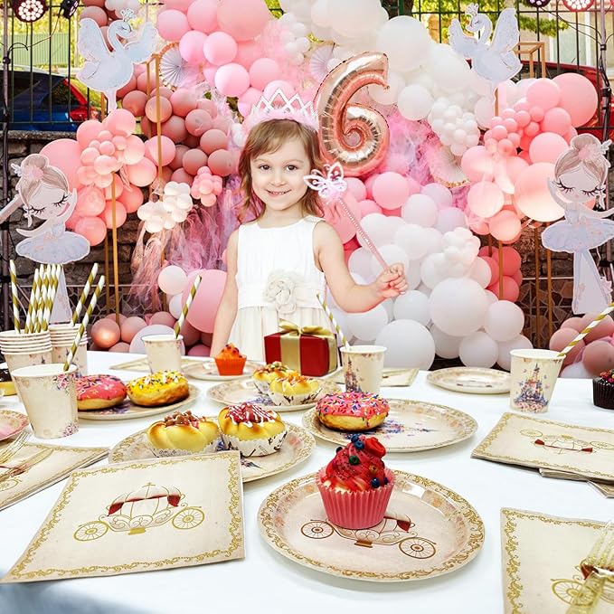 112 PCS Princess Party Plates Princess Birthday Decorations Once Upon a Time Castle Princess Party Tableware Set Purple Floral Napkins for Girl Baby Shower Party Decor Supplies Favors Serves 16
