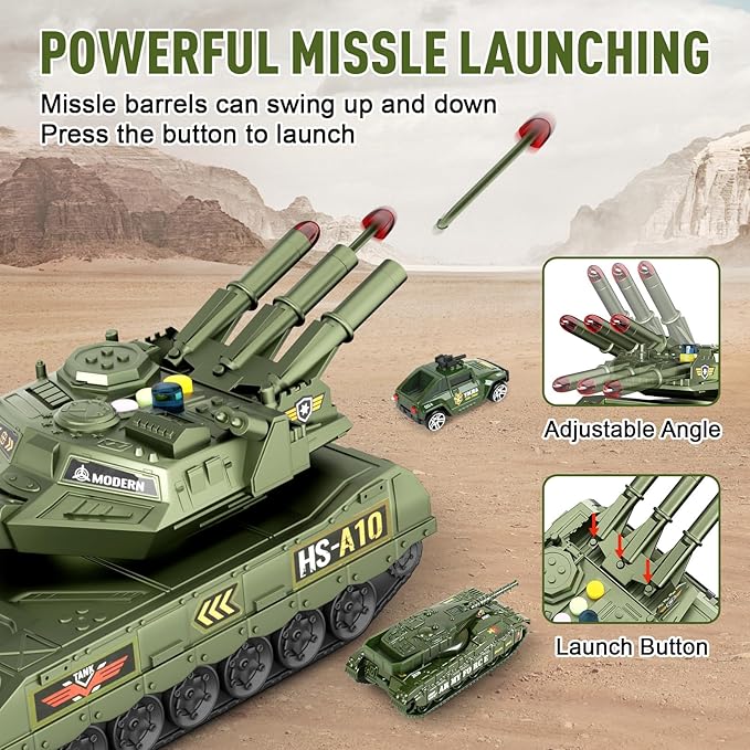 Army Tank Toys for Boys 3 4 5 6 7 8 Years Old, Military Toys Playset with 6 Mini Die-Cast Cars Helicopter & 10 Army Men Toy Soldiers, Kids Christmas Birthday Gifts Present for Boys Age 3+