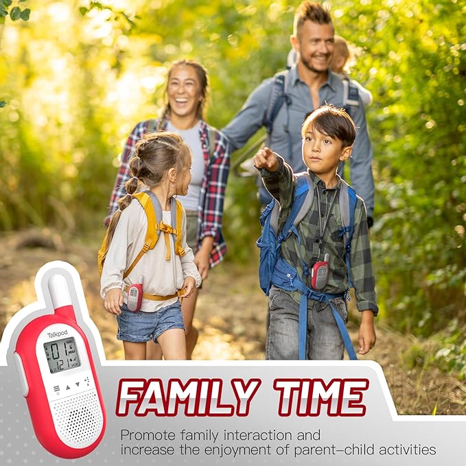 Talkpod F40 Walkie Talkies Rechargeable for Kids Adults Long Range, Family 2 Way Radios 22 Channels for Hiking, Camping, Walky Talky with VOX, Backlit LCD Screen, 2 Pack (Red)