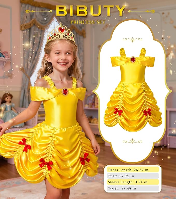 Princess Dress Up Clothes for Little Girls Toddler Dress Up Clothes for Girls 3-6, BIBUTY Pretend Play Princess Costume Set with Princess Crown Cape, Princess Toys Cosplay Birthday Party Gift for Girl