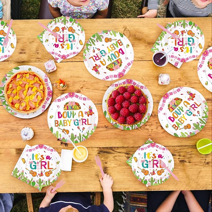 96Pcs Mexican Baby Shower Decorations Taco Bout A Baby Girl Plates and Napkins Mexico Fiesta 1st Birthday Decoration Favor for Girl Mexican Taco Cinco de Mayo Gender Reveal Party Supplies Serves 24
