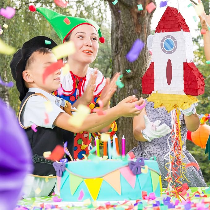 Space Piñatas for Birthday Party Rocket Piñata with Stick, Blindfold, Confetti for Adults Birthday Baby Shower Party Supplies