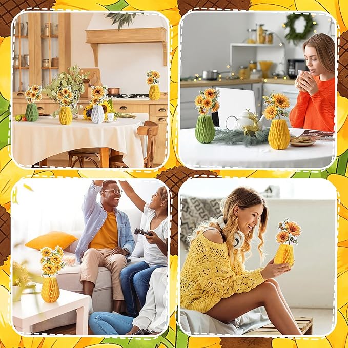 9 Pcs Sunflower Honeycomb Table Centerpieces Sunflower Party Decorations Spring Paper Yellow Honeycomb Centerpieces for Birthday Baby Shower Party Office Living Room