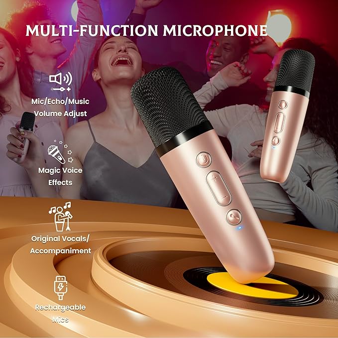 Mini Karaoke Machine for Kids, 2026 TOP Toys Birthday Gifts Ideas for Girls Ages 4, 5, 6, 7, 8, 9, 10, 12+ Years Old, Portable MP3 Player with 2 Wireless Mics for Family Home Party